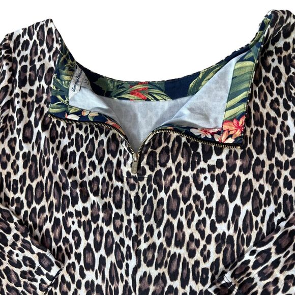 Tommy Bahama Women’s Darcy Cats Meow Shift Dress Large 3/4 Sleeves Animal Print - Picture 8 of 9
